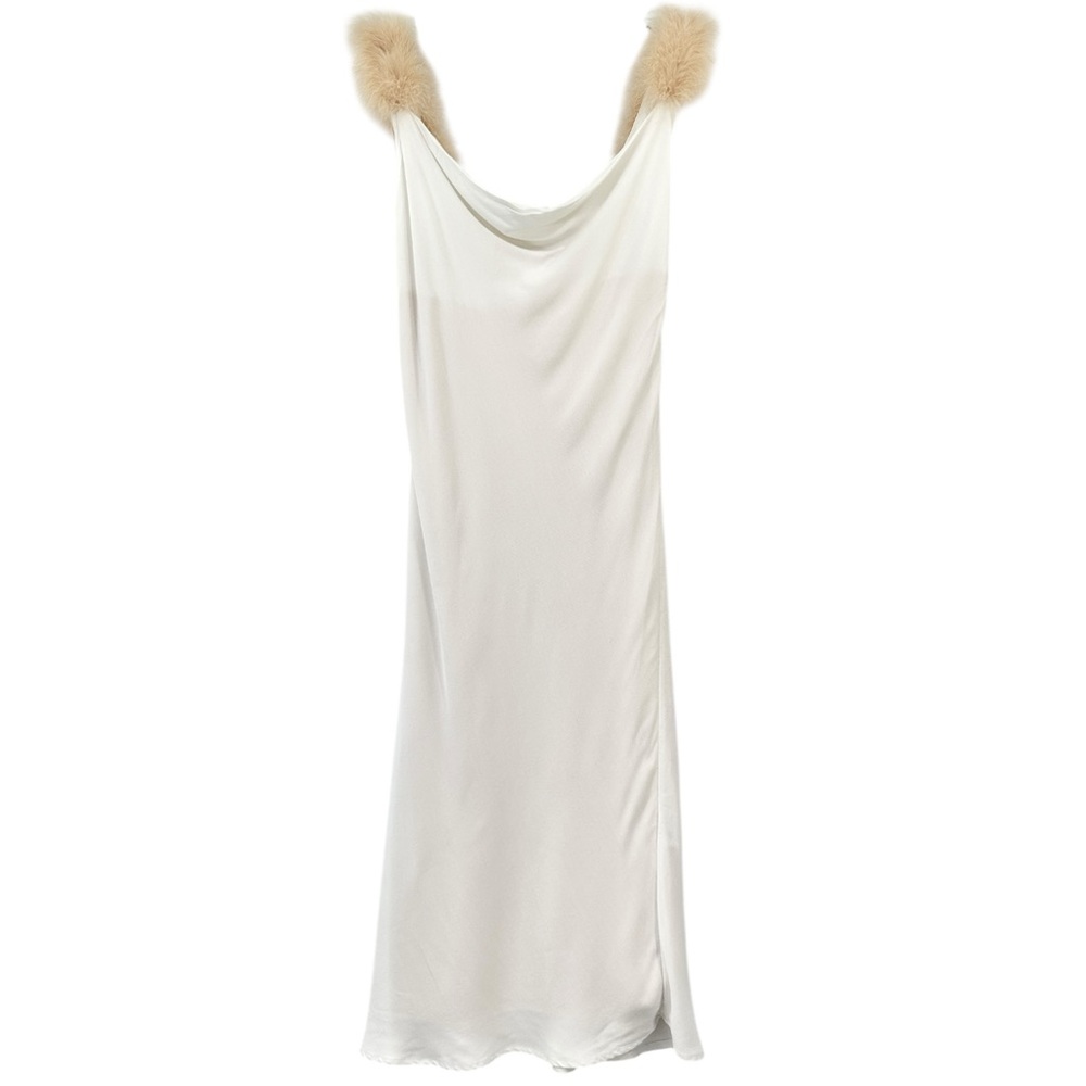 SLEEPER Voulez Fous Feather Trim White Slip Midi Dress Luxury Nightgown sz M - Picture 3 of 8